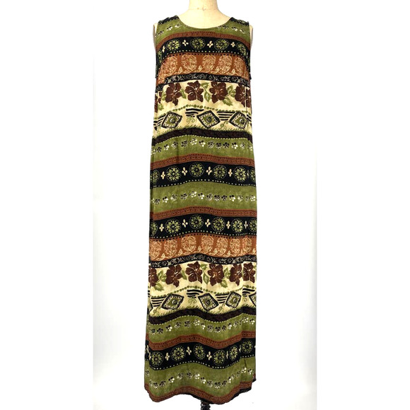 Ease Sport Vintage Tropical Floral Sleeveless Maxi Dress Green Size 12 - Picture 7 of 9